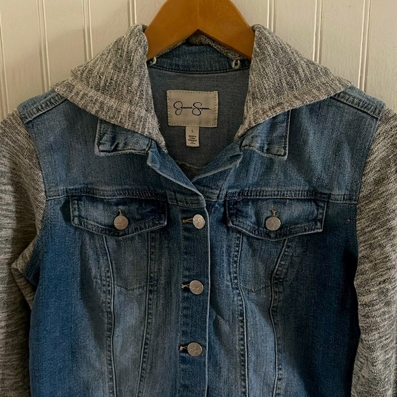 Jessica Simpson Hooded Jean Jacket sz Large - Picture 5 of 10